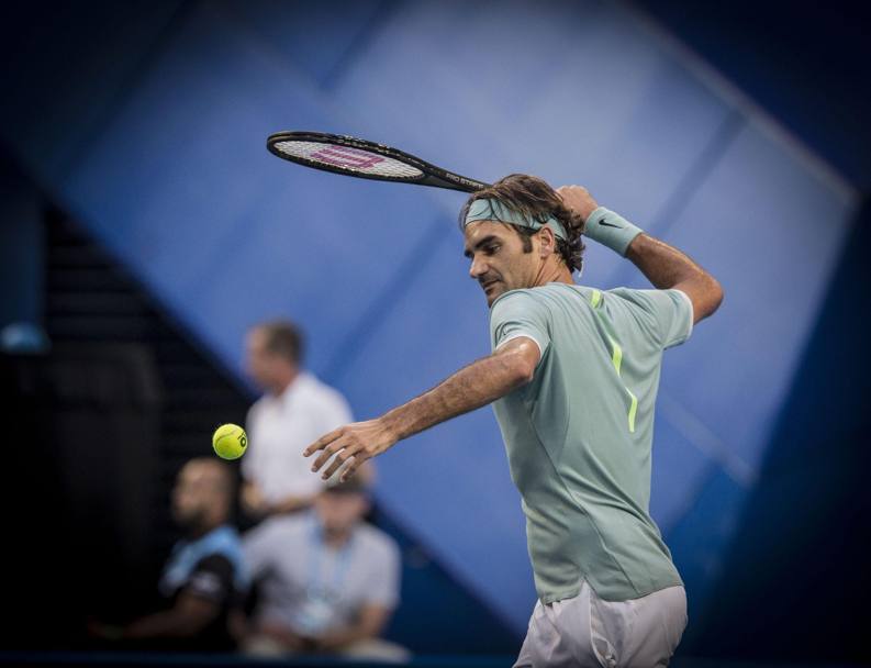 Roger Federer torna in campo a Perth dopo sei mesi di stop. Epa